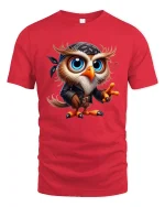 Cool Rebel Owl Tee Funny Cute Bird With Bandana And Leather Style - red t-shirt on white background