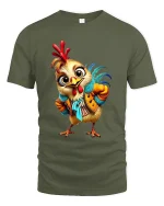 Funny Fashion Chicken Tee Cute Rooster Cartoon Character Style Art - military green t-shirt on white background