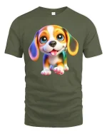 Cute Puppy Tee Adorable Smiling Dog Illustration With Big Eyes - military green t-shirt on white background