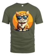 Cool Cat Tee Stylish Sunglasses Cat Illustration With Chill Vibes - military green t-shirt on white background