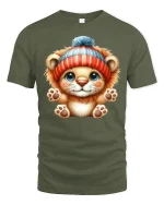 Cute Bear Cub Tee Adorable Winter Hat Bear Illustration Design - military green t-shirt on white background