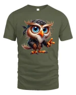 Cool Rebel Owl Tee Funny Cute Bird With Bandana And Leather Style - military green t-shirt on white background