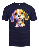 Cute Puppy Tee Adorable Smiling Dog Illustration With Big Eyes - navy t-shirt on white background