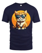 Cool Cat Tee Stylish Sunglasses Cat Illustration With Chill Vibes - navy t-shirt on white background