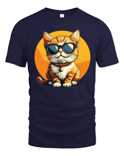 Cool Cat Tee Stylish Sunglasses Cat Illustration With Chill Vibes - navy t-shirt on white background