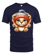 Cute Bear Cub Tee Adorable Winter Hat Bear Illustration Design - navy t-shirt on white background