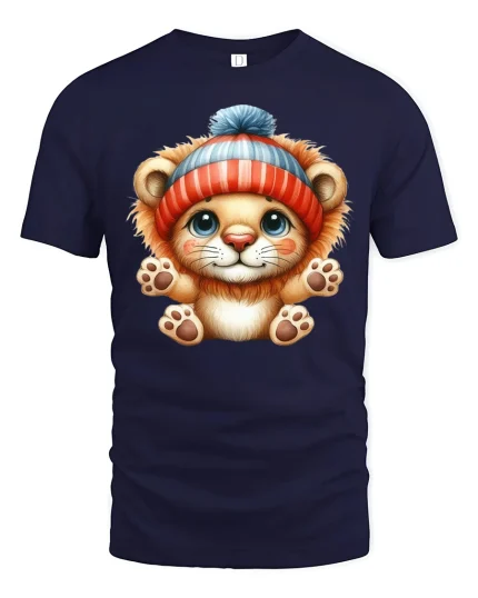 Cute Bear Cub Tee Adorable Winter Hat Bear Illustration Design - navy t-shirt on white background