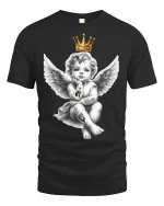 Crowned Rebel Angel Baby Art Tee Graphic Streetwear - black t-shirt on white background