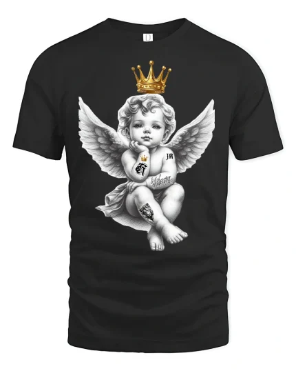 Crowned Rebel Angel Baby Art Tee Graphic Streetwear - black t-shirt on white background