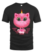 Cute Pink Caticorn Cartoon Tee Fun Fantasy Graphic Style - black t-shirt on white background