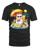 Cool Beach Cat Vacation Tee Funny Summer Cartoon Art - black t-shirt on white background