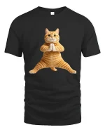 Funny Yoga Cat Pose Tee Cute Zen Animal Graphic Style - black t-shirt on white background