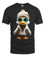 Cool Explorer Duck Cartoon Tee Fun Adventure Graphic Style - black t-shirt on white background