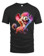 Funny Smiling Hyena Cartoon Tee Colorful Wild Animal Art - black t-shirt on white background