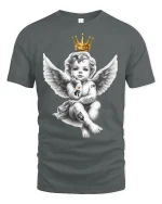 Crowned Rebel Angel Baby Art Tee Graphic Streetwear - gray t-shirt on white background