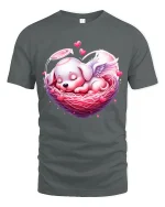 Cute Angel Puppy Heart Nest Tee Sweet Love Cartoon Art - gray t-shirt on white background
