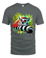 Cute Wide Eyed Lemur Jungle Art Tee Colorful Cartoon Style - gray t-shirt on white background