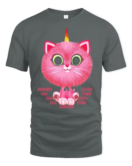 Cute Pink Caticorn Cartoon Tee Fun Fantasy Graphic Style - gray t-shirt on white background