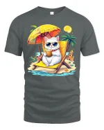 Cool Beach Cat Vacation Tee Funny Summer Cartoon Art - gray t-shirt on white background