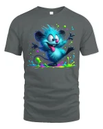 Funny Blue Furry Monster Tee Color Splash Cartoon Art Style - gray t-shirt on white background