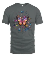 Colorful Butterfly Web Art Tee Magical Nature Fantasy Design - gray t-shirt on white background