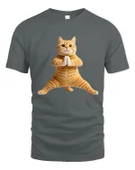 Funny Yoga Cat Pose Tee Cute Zen Animal Graphic Style - gray t-shirt on white background