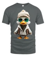 Cool Explorer Duck Cartoon Tee Fun Adventure Graphic Style - gray t-shirt on white background