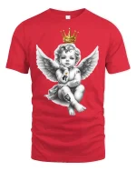 Crowned Rebel Angel Baby Art Tee Graphic Streetwear - red t-shirt on white background