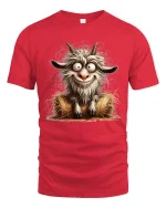 Funny Crazy Goat Cartoon Tee Wild Farm Animal Humor Art - red t-shirt on white background