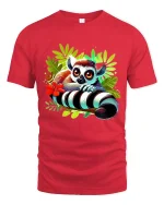 Cute Wide Eyed Lemur Jungle Art Tee Colorful Cartoon Style - red t-shirt on white background