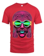Neon Psychedelic Face Art Tee Retro Futuristic Trippy Style - red t-shirt on white background