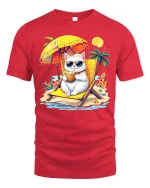 Cool Beach Cat Vacation Tee Funny Summer Cartoon Art - red t-shirt on white background