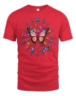 Colorful Butterfly Web Art Tee Magical Nature Fantasy Design - red t-shirt on white background