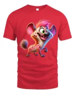 Funny Smiling Hyena Cartoon Tee Colorful Wild Animal Art - red t-shirt on white background