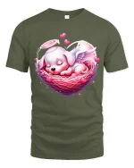 Cute Angel Puppy Heart Nest Tee Sweet Love Cartoon Art - military green t-shirt on white background