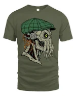Cyberpunk Cthulhu Detective Art Tee Dark Sci Fi Horror Style - military green t-shirt on white background