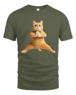 Funny Yoga Cat Pose Tee Cute Zen Animal Graphic Style - military green t-shirt on white background