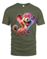 Funny Smiling Hyena Cartoon Tee Colorful Wild Animal Art - military green t-shirt on white background