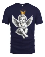 Crowned Rebel Angel Baby Art Tee Graphic Streetwear - navy t-shirt on white background