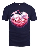 Cute Angel Puppy Heart Nest Tee Sweet Love Cartoon Art - navy t-shirt on white background