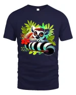 Cute Wide Eyed Lemur Jungle Art Tee Colorful Cartoon Style - navy t-shirt on white background