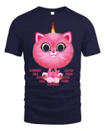 Cute Pink Caticorn Cartoon Tee Fun Fantasy Graphic Style - navy t-shirt on white background