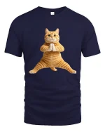 Funny Yoga Cat Pose Tee Cute Zen Animal Graphic Style - navy t-shirt on white background