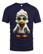 Cool Explorer Duck Cartoon Tee Fun Adventure Graphic Style - navy t-shirt on white background