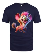 Funny Smiling Hyena Cartoon Tee Colorful Wild Animal Art - navy t-shirt on white background