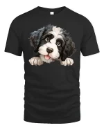 Cute Fluffy Puppy Peekaboo Graphic Tee Adorable Dog Lover Art - black t-shirt on white background