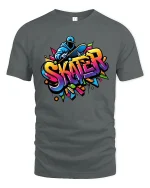 Colorful Urban Skater Graffiti Style Street Art Graphic Tee - gray t-shirt on white background