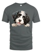 Cute Fluffy Puppy Peekaboo Graphic Tee Adorable Dog Lover Art - gray t-shirt on white background