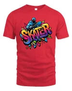Colorful Urban Skater Graffiti Style Street Art Graphic Tee - red t-shirt on white background