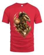 Majestic Hawk Warrior Graphic Tee Ancient Mythic Art Style - red t-shirt on white background